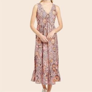 Madewell Bali Blooms Lace-Up Ruffle-Hem Midi Dress